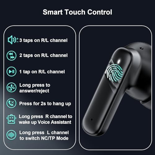 Advanced Bluetooth 5.4 Noise Cancelling Earbuds with Touch Control – Immerse Yourself in Crystal-Clear Sound and Deep Bass with Adjustable EQ and Environmental Noise Management – Perfect for Professionals and Music Enthusiasts on Android, i OS, Tablets, and Laptops (Black)