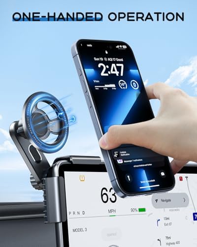 Magnetic Tesla Phone Mount for Mag Safe – Premium Holder for Model 3 & Model Y | Universal Smartphone Compatibility | 360° Rotation for Effortless Access | Easy Installation & Enhanced Driving Safety | Sleek Design for Modern Tesla Aesthetics