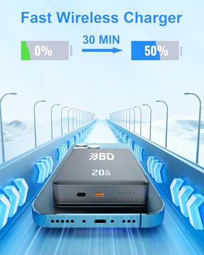 BBD 12000 m Ah Mag Safe Magnetic Power Bank for i Phone – Ultra-Slim Wireless Charger with 20 W Fast Charging, Dual USB-C Ports, Perfect for i Phone 16/15/14/13/12 Series – Portable Battery Pack for On-the-Go Power Solutions