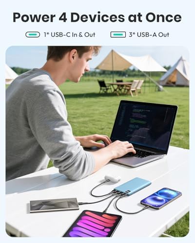 ADDTOP Ultra-Slim 10000 m Ah Fast Charging Portable Power Bank – Lightweight Battery Pack with Dual USB-C & USB-A Ports for i Phone 16/15/14/13/12 and Android Devices – Optimal On-the-Go Charging Companion for Multi-Device Users