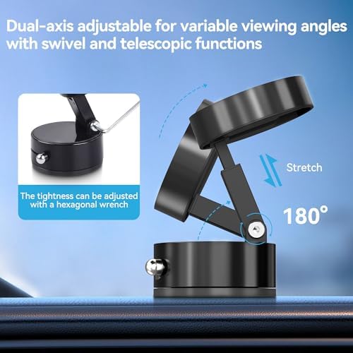 Magnetic Car Phone Mount – Ultra Strong Vacuum Suction Phone Holder for Dashboard/Windshield, Foldable 360° Adjustable Car Phone Mount Compatible with iPhone 16/15/14 & All Smartphones-817001A – Enhanced Compatibility and Speed
