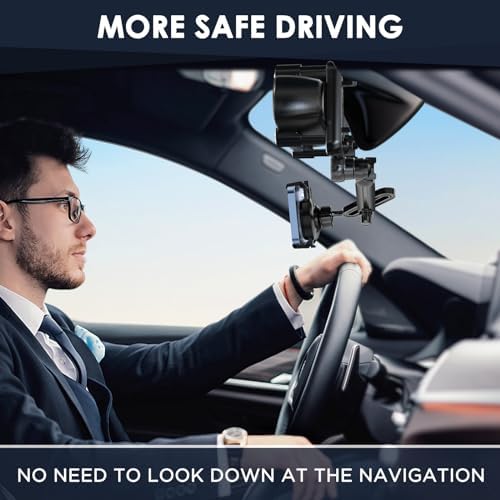 IPOW 2024 Upgraded Large Rearview Mirror Phone Holder – 360° Rotatable & Retractable Car Phone Mount with Anti-Shake Technology for Enhanced Stability & Compatibility – Ideal for Navigation and Hands-Free Communication