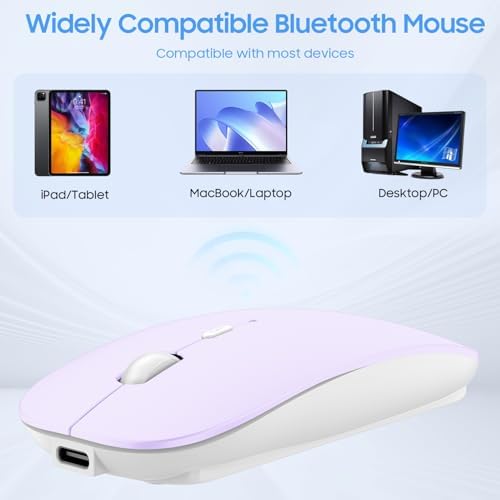 Sleek Rechargeable Bluetooth Mouse – Ultra-Quiet Wireless Mice for Laptops, Mac Books, i Pads, and Android PCs – Ergonomic Design for Comfort and Versatility – Compatible with Windows and Linux – Perfect for Work and Study