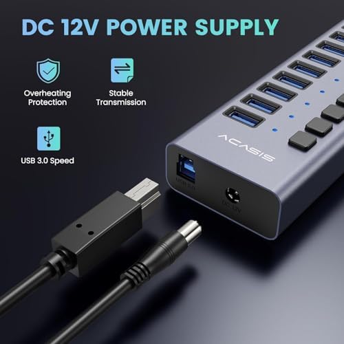 Unleash Your Productivity with the ACASIS 10-Port USB C Hub – Ultra-Fast 10 Gbps Data Transfer, 60 W Power Adapter, Individual Port Control, and Stylish Aluminum Build for Seamless Multi-Device Connectivity in Any Professional Environment