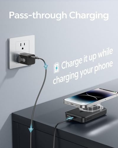 Baseus Magnetic Portable Charger for i Phone – 5,000 m Ah Qi2 Certified Wireless Power Bank with 15 W Mag Safe Compatibility & 20 W USB-C Fast Charging for i Phone 16/15/14/13/12 – Sleek, Lightweight Design for On-the-Go Power Solutions