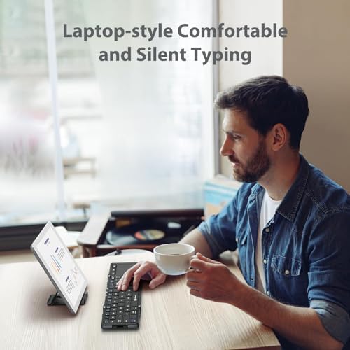Ultra-Portable i Clever Bluetooth Keyboard with Touchpad – Sleek Foldable Design, Durable Metal Body, USB-C Charging, Multi-Device Compatibility for i Pad, i Phone, Android & Windows – Perfect for Travelers and Professionals in Silver White