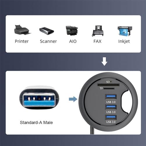 Optimize Your Workspace with the NFHK USB 3.0 Hub & Desk Grommet Dock – High-Speed Dual-Port Splitter with Micro-SD Card Reader for Effortless Device Connectivity and Enhanced Workflow Efficiency