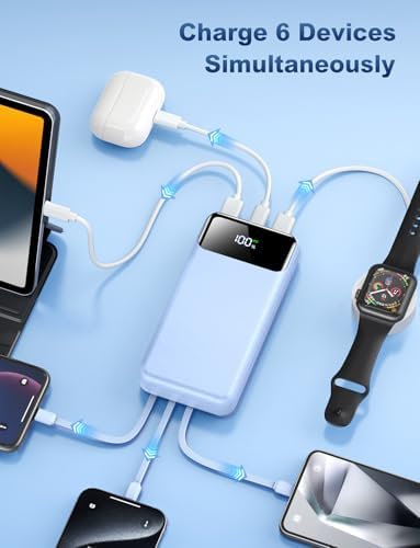 Ultra-High Capacity 50000 m Ah Power Bank – Ultimate Portable Charger with 22.5 W Fast Charging & Built-In Cables for Multi-Device Use – Perfect for Camping, Travel, and Outdoor Adventures – Lightweight, Reliable, and Compatible with i Phone, Samsung Galaxy, Google Pixel & More – Advanced Safety Features with 10,000 Bend-Resistant Cables for Unmatched Durability – Charge Up to 6 Devices Simultaneously with USB-C Two-Way Charging and LED Display for Power Monitoring – Ideal for Outdoor Enthusiasts and Frequent Travelers Seeking Convenience and Safety – Enjoy 365 Days Replacement Guarantee & 24/7 Customer Support for Peace of Mind