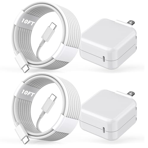 30 W Fast Charging Mac Book Air Charger – 10 FT USB-C Cable Duo for Ultimate Flexibility and Speed – Compatible with Mac Book Pro & i Phone 15 – PD 3.0 Technology for Rapid Power Delivery – Safeguards Your Devices with Multi-Protection Features – Ideal for Home, Office, or On-the-Go Charging – Perfect for Mac Book Air 13″ (2024-2018), Mac Book Pro 16/15/14/13″, i Pad Pro & i Phone – Durable Design with UL Certification for Enhanced Reliability – Two-Pack Charger Set for Maximum Convenience – Charge Anywhere, Anytime with Long Cable Length