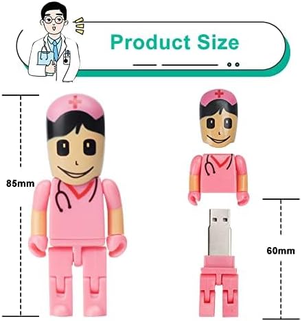 Charming Cartoon Nurse 64 GB USB Flash Drive – Adorable Pink Thumb Drive for Effortless Data Storage, USB 2.0 Compatible Memory Stick for Professionals and Students Alike