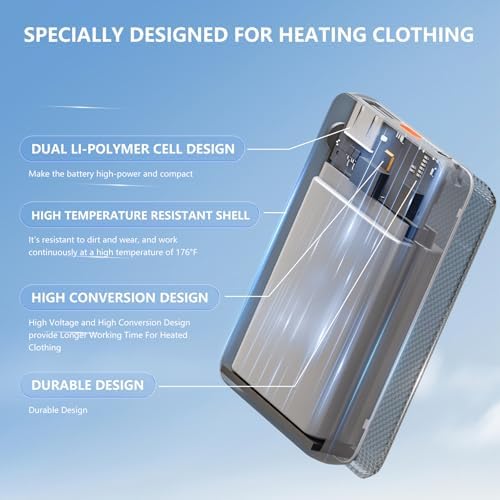 Ultimate 10000 m Ah Power Bank for Heated Vests – Versatile 7.4 V/5 V Battery Pack with DC, USB, and Type-C Outputs, Lightweight Design and LED Display for Outdoor Enthusiasts – Charge Your Devices While Staying Warm