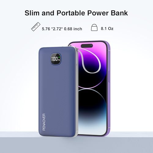 Ultra-Slim 10000 m Ah Fast Charging Power Bank with Built-In Cables & AC Plug – Versatile 5 Output USB-C Portable Charger for i Phones, Samsung, Android & More – Perfect for Travel & On-the-Go Power Solutions