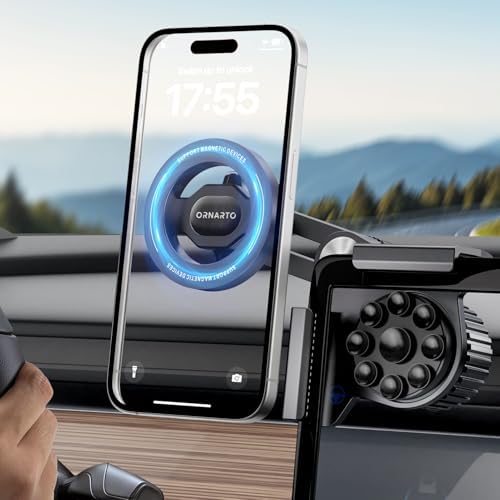 ORNARTO Magnetic Phone Mount for Tesla Model 3/Y/Cybertruck – 360° Rotatable Car Holder with Overload Protection and Anti-Slip Suction – Secure, Stylish Dashboard Accessory for Effortless Navigation and Enhanced Safety