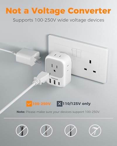 Ultimate European Travel Power Adapter: 4 AC Outlets & 3 Fast Charge USB Ports (1 USB-C PD 20 W) – Compact, Foldable Design for Effortless Connectivity in Spain, France, Germany, Italy, Portugal & Iceland – Versatile Compatibility for All Your Devices