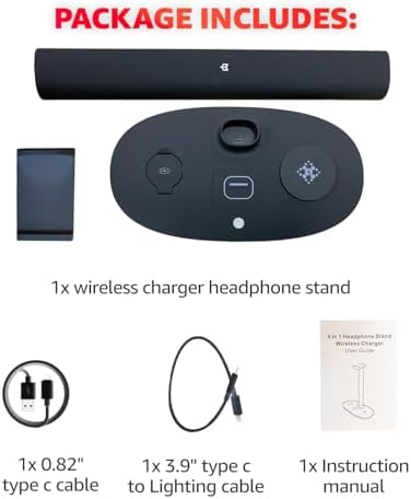Sleek 4-in-1 Wireless Charging Headphone Stand – Universal Dock for i Phone, Apple Watch, Air Pods, and All Headphone Sizes – Fast Charging Hub for Samsung Galaxy, LG, Huawei – Elegant White Desk Organizer for Tech Enthusiasts