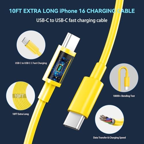 30 W USB-C Fast Charging Block with 10 FT Type C Cable – Ultimate Charging Solution for i Phone 16/15 Series and Beyond – Compact, High-Efficiency Power Adapter for Home and Travel Use – Safe and Reliable Device Charging