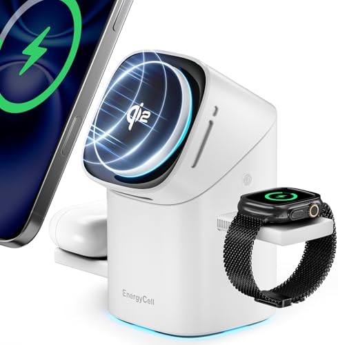 Revolutionary 3-in-1 Rotating Wireless Charger – Qi2 Certified 15 W Fast Charging Station for i Phone 16/15/14/13/12, Apple Watch & Air Pods – Enhanced Heat Management & Magnetic Alignment – Sleek Matte Design with Touch-Sensitive Stand and Ambient Night Light – Effortless Portrait/Landscape Mode for Seamless Use – Ultimate Charging Solution for All Your Apple Devices – Organized Desktop Power Hub with Smart IC Protection – Includes Power Adapter & USB-C Cable – Perfect for Home, Office, or Travel
