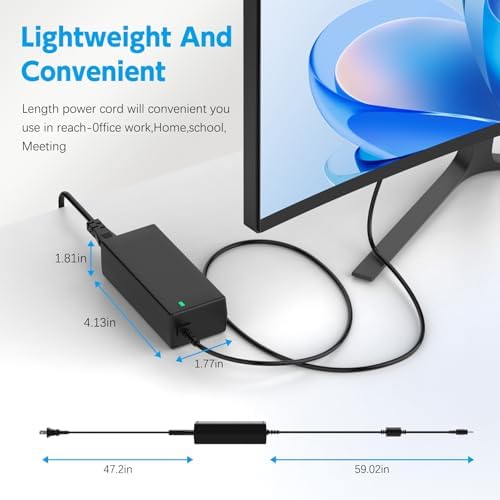HP 65 W AC Adapter & Monitor Power Cord: Optimal Power Solution for 20″ to 27″ Displays – Enhance Performance with Durable, Lightweight Design for IPS LED Backlit Monitors – Essential Power Supply for Seamless Connectivity and Extended Monitor Lifespan