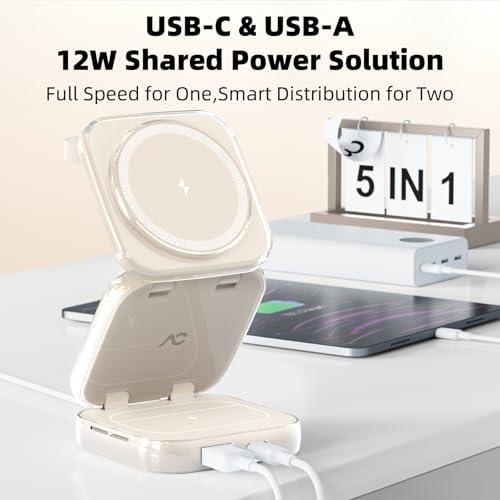 Revolutionize Your Charging Experience with AC Island 5-in-1 Portable Travel Wireless Charger – Fast 15 W Magnetic Stand for i Phone 16/15/14/13, Apple Watch & Air Pods, Includes 35 W Adapter, Ideal for On-the-Go Lifestyle and Enhanced Compatibility