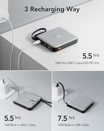 VRURC 20000 m Ah Portable Power Bank with Integrated Cables – Ultimate Travel Companion for i Phone 11-16 & Samsung Galaxy Series – Rapid 22.5 W Fast Charging Efficiency, Compact Design for On-the-Go Convenience – Essential Battery Pack for Uninterrupted Connectivity