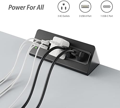 Desk Edge Clamp Power Strip with 4 Fast-Charging USB Ports & 3 AC Outlets – 1875 Joules Surge Protector for Office & Hotel Use, ETL Listed, Space-Saving Design for Convenient Charging Solutions