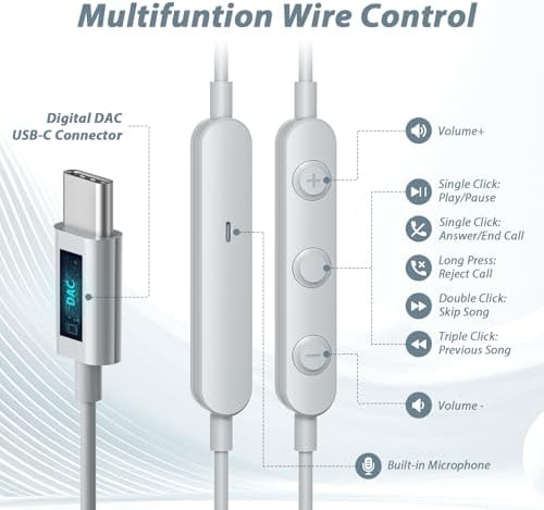 Magnetic USB C Earbuds for Samsung Galaxy S24 Ultra, S23 FE, S22, S21, A54, A53 & i Phone 16, 15 Pro Max – Noise Isolating Wired Headphones with Microphone and Volume Control for Enhanced Audio Experience – Perfect for Music Lovers and Professionals
