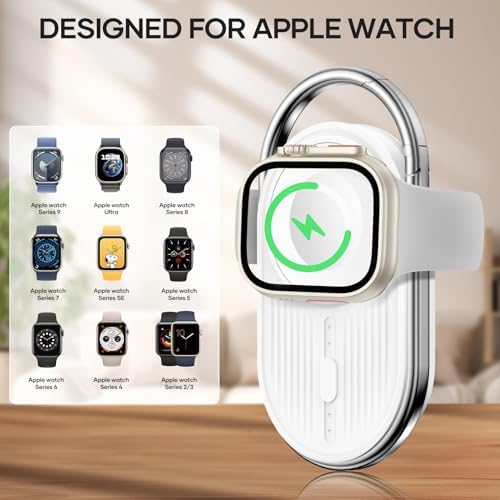 Compact Magnetic Power Bank for Apple Watch – Yo Fe W 1200 m Ah Portable Charger, Fast Wireless Charging Keychain for i Watch Series 9/8/7/6/5/4/3/2/SE/Ultra (Black) – Ultimate Travel Essential for Effortless Power Management