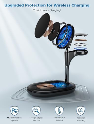 All-in-One Wireless Charging Station for Apple Devices – 15 W Fast Qi-Certified Mag-Safe Charger for i Phone 16, 15, 14, 13, 12, Apple Watch & Air Pods – Adjustable Viewing Angle, Ideal Gift for Women – Enhance Your Charging Efficiency and Style