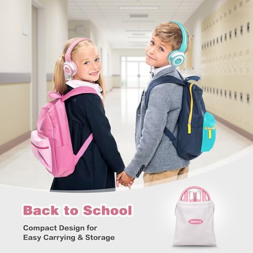Chic Pink SIMOLIO Kids Headphones with Microphone – Volume-Limited Wired Design for Safe Listening – Adjustable Sound Levels (75/85/94 d B) for Hearing Protection – Perfect for School, Travel, and Home Use – Durable and Comfortable Fit for Active Young Listeners – Compatible with Smartphones & Tablets for Versatile Use