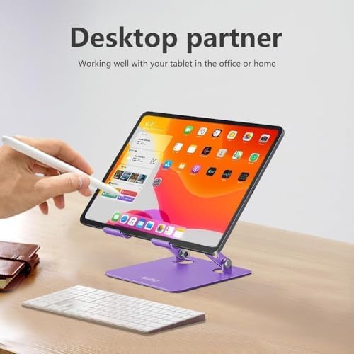Versatile Adjustable Aluminum Tablet Stand Holder – Foldable and Lightweight Desktop Mount for i Pad Pro 12.9, i Pad Air, Mini, Samsung Galaxy Tabs, and Kindle Fire (4-12 inch) – Enhanced Stability and Comfort for Optimal Viewing Experience in Purple