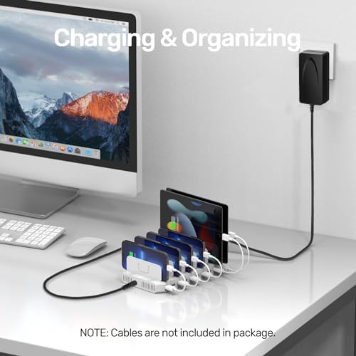 Unitek 10-Port USB Charging Station: Smart IC Technology for Fast, Organized Device Charging with Adjustable Dividers – Ideal for i Pads, Tablets, Kindles & i Phones in Home or Office Settings