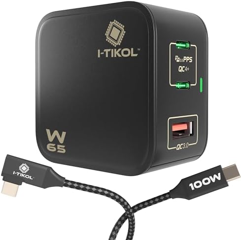 65 W Ga N Fast Charging Block with 3 Ports – Compact USB-C & USB-A Wall Charger for Mac Book, i Pad, i Phone 14, Dell XPS – Foldable Design for Travel Convenience, High-Speed Power Delivery, and Enhanced Device Compatibility