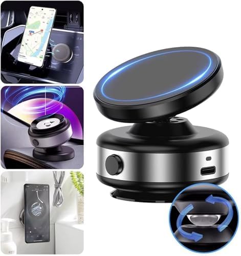 Revolutionary 360° Magnetic Phone Mount with Electric Vacuum Suction – Versatile Hands-Free Holder for Car, Gym, and Home Use, Seamlessly Compatible with Mag Safe i Phones and Various Smartphones, Ensures Ultimate Stability and Convenience for All Smooth Surfaces