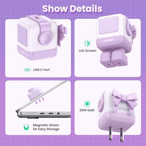 UGREEN Uno 30 W Compact Ga N USB-C Charger Block – Fast Charging Solution for i Phone 16/15/14, Galaxy S25/S24/S23, Pixel 9/8/7, and Mac Book Air – Stylish Purple Finish with Enhanced Safety Features for Everyday Portability