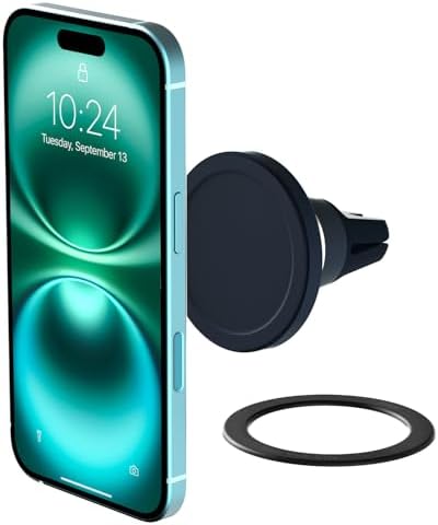 i Ottie Velox Universal Magnetic Air Vent Phone Mount – Enhanced Mag Safe Compatibility for i Phone 12-16 & Android Devices with Included Adapter – Secure Silicone Grip for Hands-Free Navigation and Easy Access