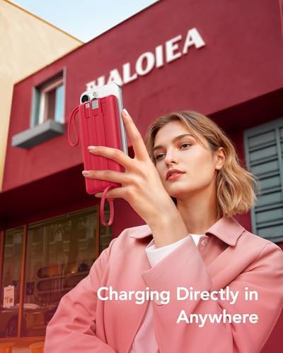 VRURC 10,000 m Ah Slim Power Bank – Ultimate Multi-Device Portable Charger with Built-in Cables, 5 Outputs & Dual USB-C Inputs for i Phone, Samsung, Android – Travel Essential for On-the-Go Power Solutions