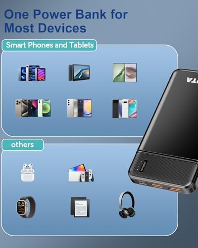 Ultra-Slim 10000 m Ah Power Bank Portable Charger with PD 22.5 W Fast Charging – Versatile USB-C Connectivity for i Phone 16/15/14/13/12 & Galaxy S24/S23/S22/S21 – Essential Travel Companion for Rapid Device Charging