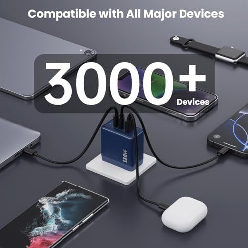 High-Power 130 W USB-C Charger Block | 3-Port Ga N Fast Charging Station | Compact Foldable Type C Wall Charger for Laptop, i Phone 16/15, i Pad Pro & Galaxy Series | Efficient PD QC Charging Solution for On-the-Go Connectivity