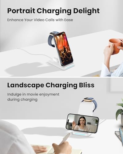 Ultimate 3-in-1 Wireless Charging Station for Fitbit and Smartphones – GEEKERA Fast Charge Stand for Fitbit Sense 2/Sense/Versa 4/3, i Phone, Samsung, Google Pixel, and Air Pods – Sleek, Efficient Design with Enhanced Compatibility and Safety Features