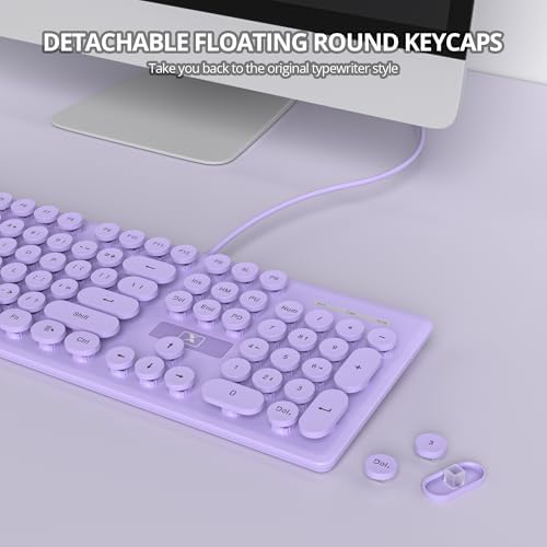 Vibrant Purple Ergonomic Wired Membrane Keyboard – Full-Size 104 Keys with Round Typewriter Keycaps, White LED Backlighting, and Ultra-Quiet Performance for Enhanced Productivity in Any Workspace