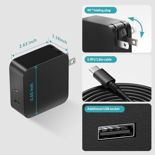 High-Power 100 W USB-C Laptop Charger with Foldable Plug and Dual USB Ports – Fast Charging for HP Spectre, Chromebook, and More – Compact, Travel-Friendly Design with Advanced Safety Features – Ideal for Business Professionals and Students