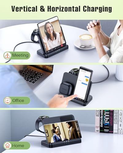 Elevate Your Charging Experience with the LK 3-in-1 Wireless Charger – Fast Charging Station for Samsung Galaxy Devices, Compatible with Galaxy Watch Ultra/7/6/5 Pro, S24 Ultra/S23/S22/S21, Z Fold/Flip 6/5/4/3, and Galaxy Buds (Black) – Compact Design with Enhanced Safety Features and LED Indicators for Seamless Power Management