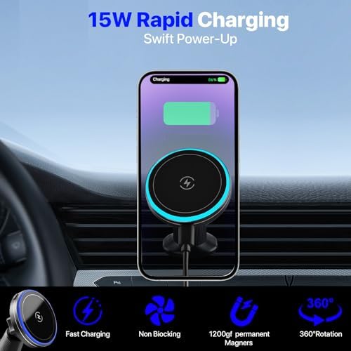 for 15W MagSafe Car Mount Charger,Magnetic Wireless Car Charger for iPhone 16/15/14/13/12 Series, Auto- Magnetic Tight Phone Holder with Fast Charging, Secure Air Vent, 360° Adjustable,(A10K) – Enhanced Compatibility and Speed