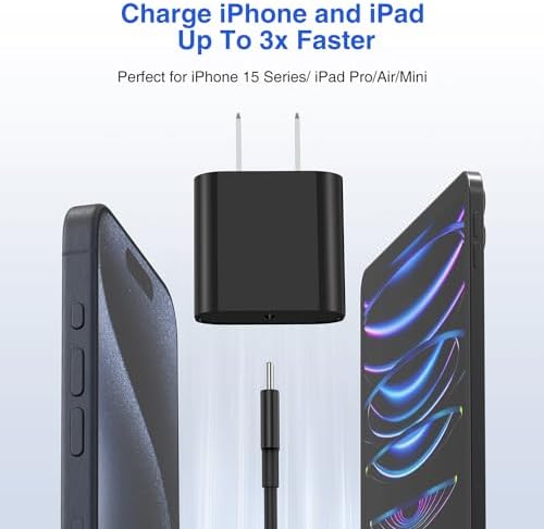 Ultimate USB C Charger for i Phone 16 & 15 – Fast Charging with 10 FT Long USB C to C Cable – Ideal for i Pad Pro 12.9/11 & i Pad Air 5 th – Reliable Power Block for Home & Travel – Enhanced Speed & Compatibility