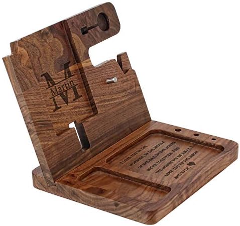 Personalized Wooden Charging Docking Station for Dads – Elegant Nightstand Organizer with Fast-Charging Capability, Multi-Compartment Design for Smartphones, Smartwatches, Keys & Wallets – Ideal Custom Father’s Day Gift or Birthday Surprise, Durable Home Essential