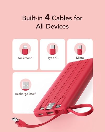 VRURC 10,000 m Ah Slim Power Bank – Ultimate Multi-Device Portable Charger with Built-in Cables, 5 Outputs & Dual USB-C Inputs for i Phone, Samsung, Android – Travel Essential for On-the-Go Power Solutions