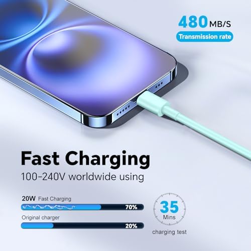 Ultimate 20 W Fast Charging Kit for i Phone 15 & 16 Series – 3 Pack High-Speed Chargers with 60 W USB-C to USB-C Cables (6 ft & 10 ft) – Unmatched Durability & Enhanced Compatibility for Seamless Device Power-Up – Ideal for Home & Travel Use