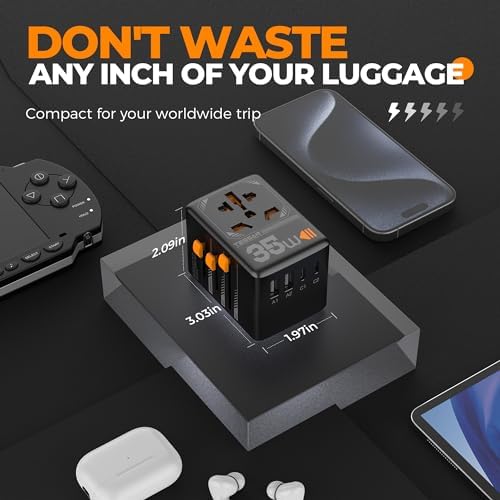 TESSAN 100 W Ga N Travel Adapter with 5 USB Ports – Universal Power Converter for Global Charging in 200+ Countries, Fast Charging Solution for Laptops, Smartphones & Tablets – Compact & Lightweight Design for Effortless Portability