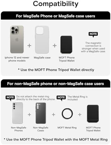MOFT Phone Stand, Magnetic Phone Tripod Stand Stain-Resistant MOVAS Leather & Angle Adjustment & Strong Magnets Tripod for iPhone 16/15/14/13/12 (Included Metal Ring)-Misty Cove – Enhanced Compatibility and Speed