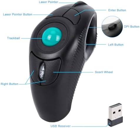Experience Effortless Control with the Welspo Wireless USB Handheld Finger Trackball Mouse – Ergonomic Design & Laser Pointer for Seamless Presentations and Enhanced Navigation